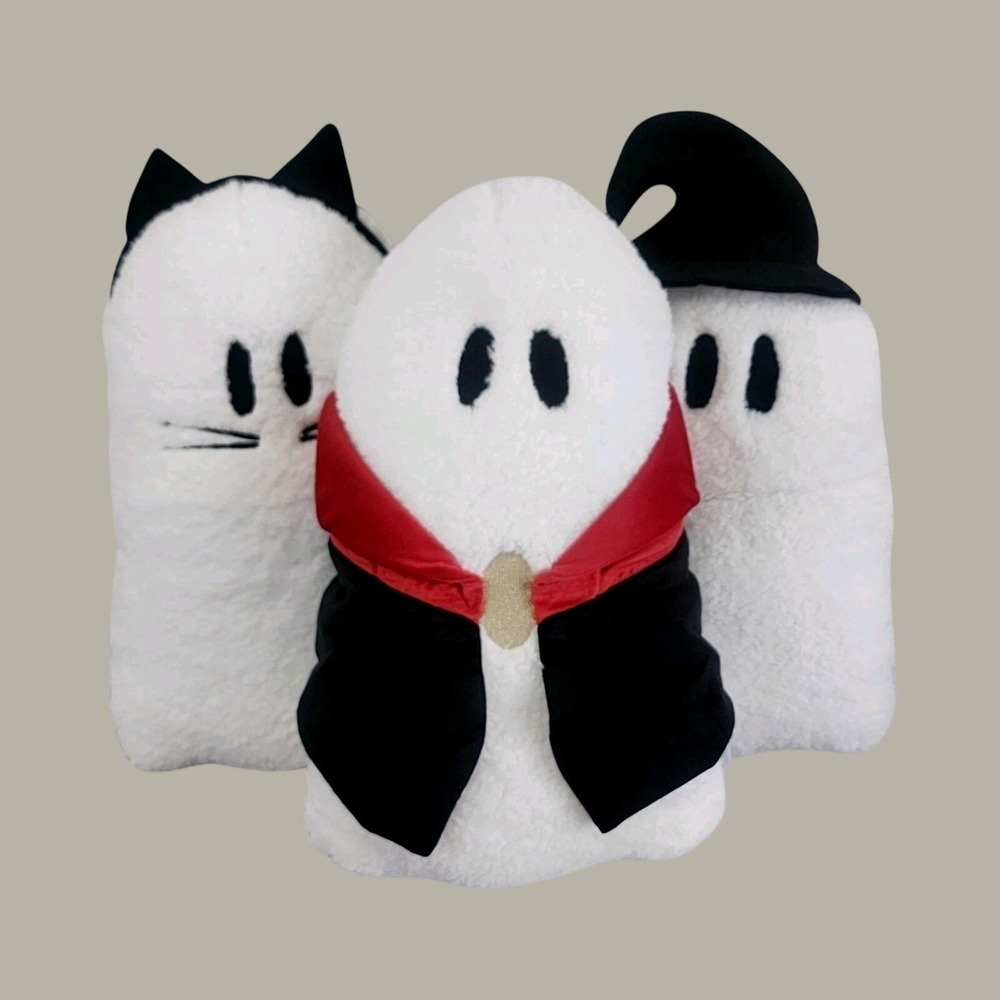 Martha Stewart Fleece Ghost Pillows Halloween Set of 3 White Vampire Witch Cat
